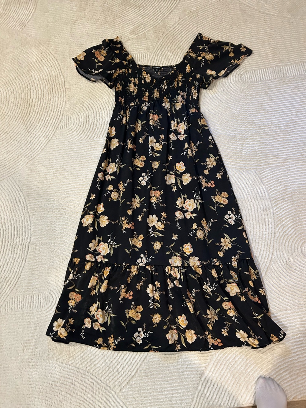 Blu Pepper Black Maxi Skirt with Cream & Tan Floral Print